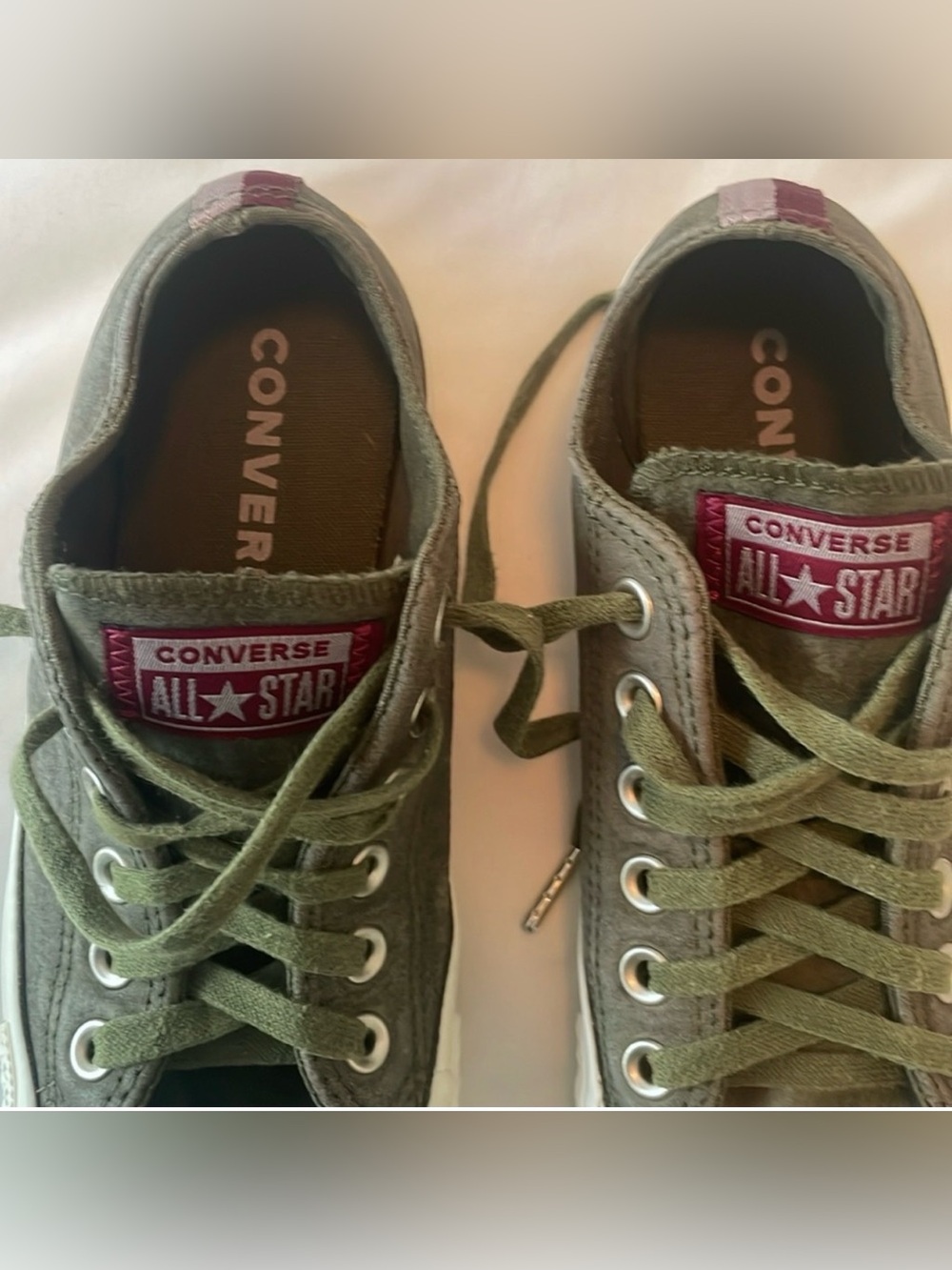 Converse Low Top Sneakers in Olive Army Green with Maroon Logo Tab - Picture 5 of 8